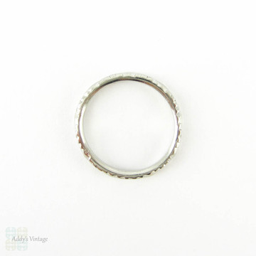 Art Deco Engraved Wedding Ring, Flower Blossom & Leaf Design in Platinum. Court Comfort Fit Narrow Band. Size M / 6.25.