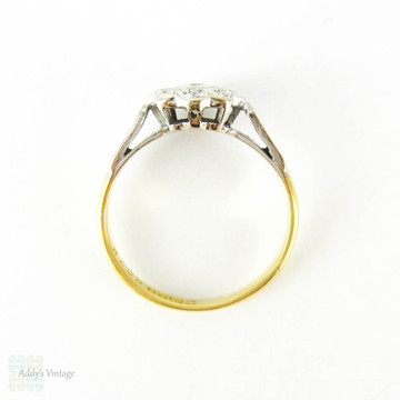 Vintage Diamond Engagement Ring, Daisy Flower Shape Cluster Ring with Engraved Setting. Circa 1960s.