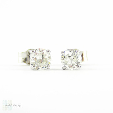 Old European Diamond Stud Earrings. Antique 0.50 ctw Old  Cut Diamonds in Classic 18ct White Gold Mountings.