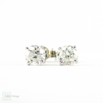 Old European Diamond Stud Earrings. Antique 0.50 ctw Old  Cut Diamonds in Classic 18ct White Gold Mountings.