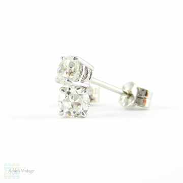 Old European Diamond Stud Earrings. Antique 0.50 ctw Old  Cut Diamonds in Classic 18ct White Gold Mountings.