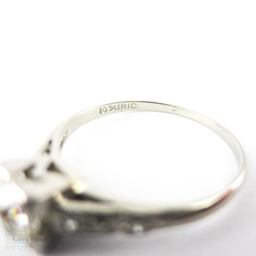 Old Mine Cut Diamond Engagement Ring, 0.61 ct Antique Diamond in Art Deco Square Shape Platinum Mount.