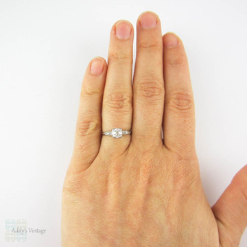 Old Mine Cut Diamond Engagement Ring, 0.61 ct Antique Diamond in Art Deco Square Shape Platinum Mount.
