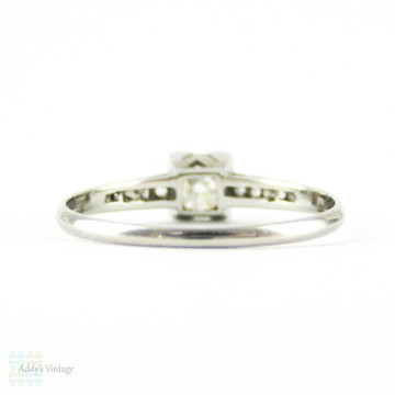 Old Mine Cut Diamond Engagement Ring, 0.61 ct Antique Diamond in Art Deco Square Shape Platinum Mount.