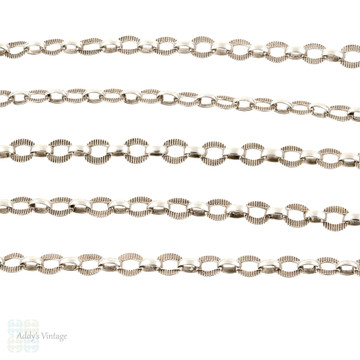 Antique Long Guard Chain, German Silver Fancy Link Engraved Necklace. 150.5 cm / 59.25 inches.