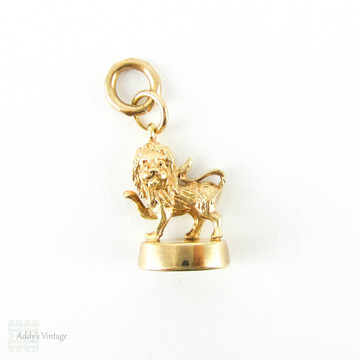 Antique Lion Passant 9ct Charm, Late Victorian Lion on Pedestal Pendant.