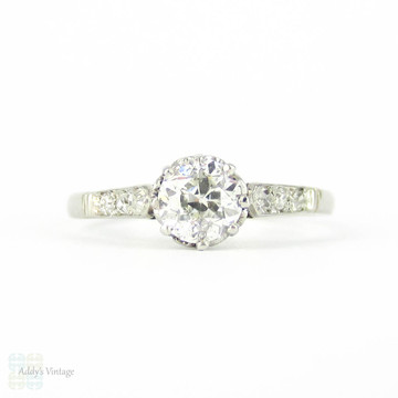 Antique Old European Cut Diamond Engagement Ring, 0.43 ct Edwardian Single Stone Ring in Platinum.