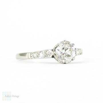 Antique Old European Cut Diamond Engagement Ring, 0.43 ct Edwardian Single Stone Ring in Platinum.