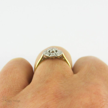 Diamond Cluster Engagement Ring, Mid Century Circlular Diamond Ring by Ronette. 18ct Plat, Circa 1940s.