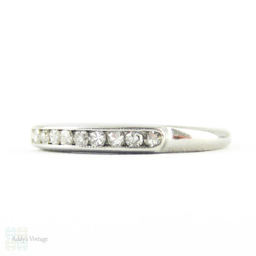 Art Deco Diamond Half Hoop & Platinum Wedding Ring. Channel Set Ten Stone Diamond Band by Baskin Brothers, Circa 1930s.
