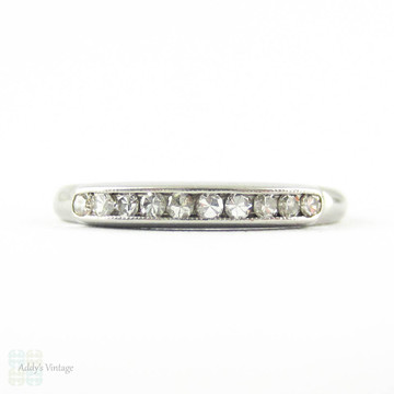 Art Deco Diamond Half Hoop & Platinum Wedding Ring. Channel Set Ten Stone Diamond Band by Baskin Brothers, Circa 1930s.