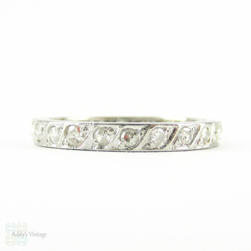 Antique Diamond Wedding Ring. Rope Detail Full Hoop Diamond Eternity Band. Circa 1910s, Platinum. Size M.5 / 6.5.