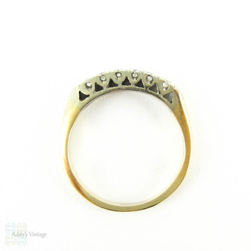 Vintage 1940s Diamond Wedding Ring, Half Hoop 6 Stone Diamond Wedding Band in Two-Toned 14K Gold.