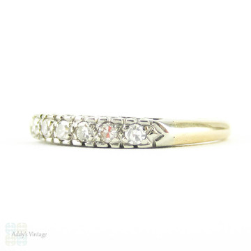 Vintage 1940s Diamond Wedding Ring, Half Hoop 6 Stone Diamond Wedding Band in Two-Toned 14K Gold.