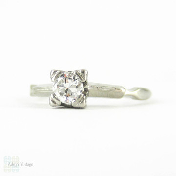 RESERVED. Art Deco Diamond Engagement Ring, Vintage 0.25 ct Transitional Cut Single Stone Ring. Circa 1930s, 14K White Gold.