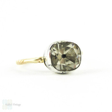 Georgian Black Dot Paste Ring, Silver Collet Set Antique Old Cut Paste with 9ct Twisted Band.
