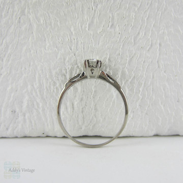 Antique Platinum Engagement Ring with European Cut Diamond in Triple Claw Fishtail Style Setting.Cathedral Setting, Circa 1920s.