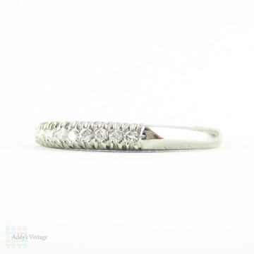 Art Deco Diamond Wedding Ring, Platinum 10 Stone Fishtail Setting Half Hoop Ring. 0.12 ctw, Circa 1940s.