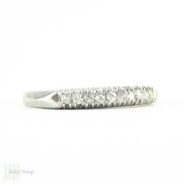 Art Deco Diamond Wedding Ring, Platinum 10 Stone Fishtail Setting Half Hoop Ring. 0.12 ctw, Circa 1940s.