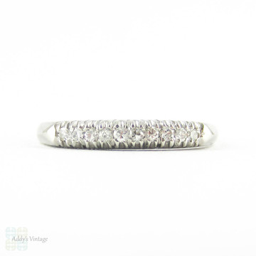 Art Deco Diamond Wedding Ring, Platinum 10 Stone Fishtail Setting Half Hoop Ring. 0.12 ctw, Circa 1940s.