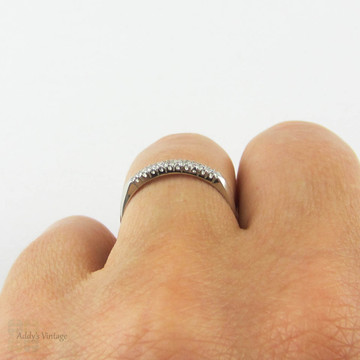 Art Deco Diamond Wedding Ring, Platinum 10 Stone Fishtail Setting Half Hoop Ring. 0.12 ctw, Circa 1940s.