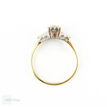 Vintage Diamond Engagement Ring, 1940s Two Tone 14K Gold Diamond, 0.24 ctw Illusion Set Mid 20th Century Ring.