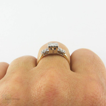 Vintage Diamond Engagement Ring, 1940s Two Tone 14K Gold Diamond, 0.24 ctw Illusion Set Mid 20th Century Ring.