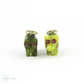 Antique Pig Charms, Pair of Green Jade & Irish Connemara Marble Lucky Pig Charms, Circa 1900.