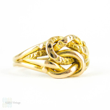 Edwardian 18ct Lover's Knot Ring, Intertwined Chased Double Knot Ring. Chester 1901, Size Q / 8.25.