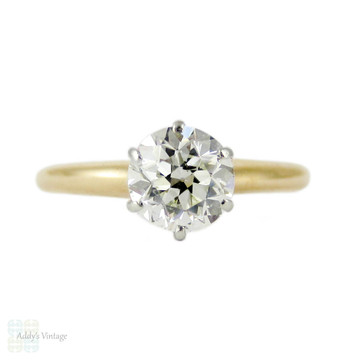 Diamond Solitaire Engagement Ring, Antique 0.50 ct Single Stone Old European Cut Diamond in Simple Classic 14k Setting.