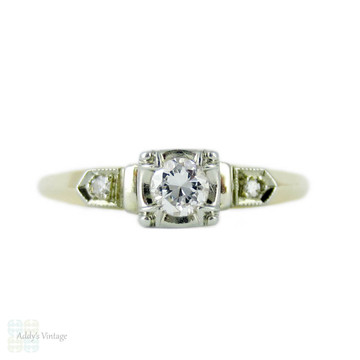 Vintage Diamond Engagement Ring, Mid Century Classic Two Tone 14K - 18K, 0.15ctw Diamond Ring.