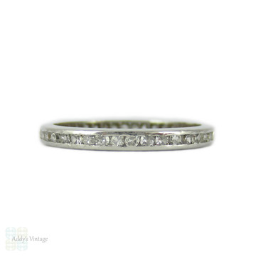 Vintage Diamond Eternity Ring, 0.21 ctw Slender Channel Set Diamond Wedding Band in Platinum. Circa 1930s, Size J / 5.