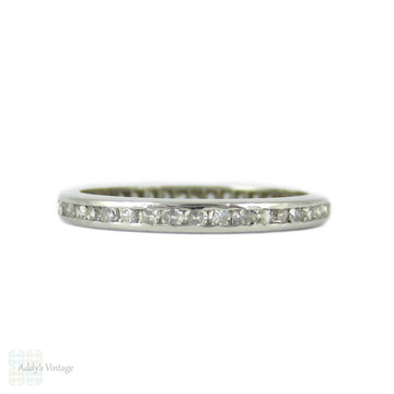 Vintage Diamond Eternity Ring, 0.21 ctw Slender Channel Set Diamond Wedding Band in Platinum. Circa 1930s, Size J / 5.