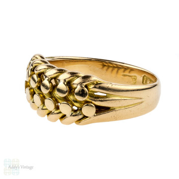Antique 18ct Keeper Ring, Ladies 18k Gold Wide Braided Knot Ring. Circa 1900.