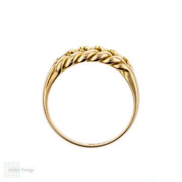 Antique 18ct Keeper Ring, Ladies 18k Gold Wide Braided Knot Ring. Circa 1900.