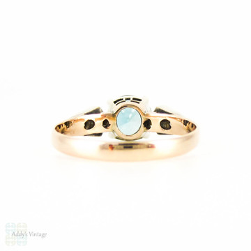 Blue Zircon Engagement Ring, Vivid Blue Zircon in Graduated White Zircon Setting. 9ct Rose Gold & Silver, Circa 1940s.