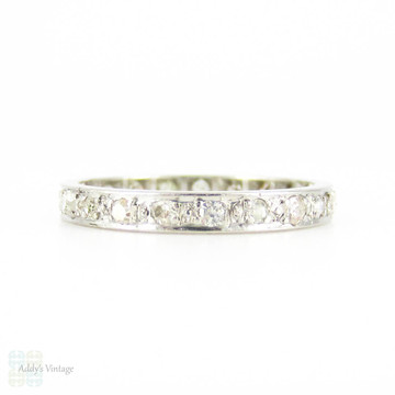 Antique Diamond & Platinum Eternity Ring, Full Hoop Diamond Wedding Band. Circa 1910s, Size L / 5.9.