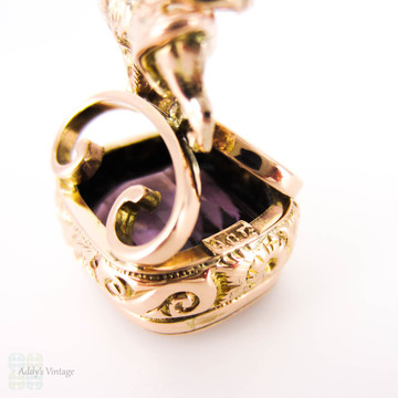 Antique Victorian Lion Fob with Faceted Amethyst, 9ct Gold.
