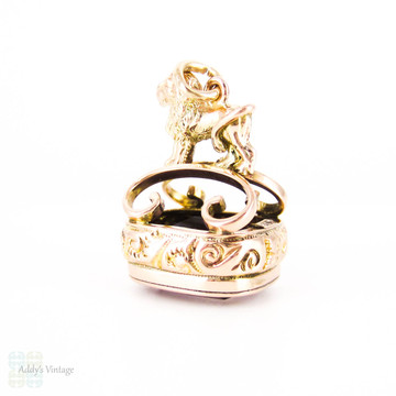 Antique Victorian Lion Fob with Faceted Amethyst, 9ct Gold.