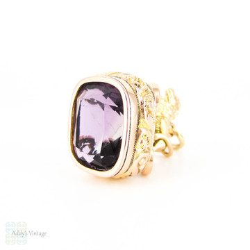 Antique Victorian Lion Fob with Faceted Amethyst, 9ct Gold.