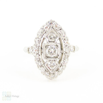 Vintage Diamond Dinner Ring, 0.50 ctw Mid 20th Century Cocktail Ring in Platinum.