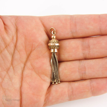 Antique Victorian Tassel Charm, 9 Carat Gold Tassel Pendant. Circa 1870s.