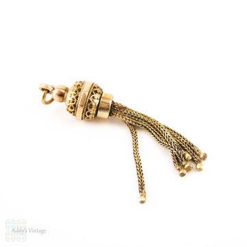 Antique Victorian Tassel Charm, 9 Carat Gold Tassel Pendant. Circa 1870s.
