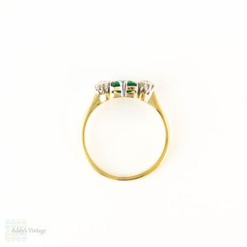 Emerald & Diamond Engagement Ring, Vintage Mossy Green Emerald with Old European Cut Sides. Circa 1920s, 18ct Mounting.