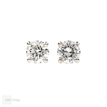 Classic Diamond Stud Earrings, Vintage Round Brilliant Diamond Earrings, 0.42 ctw in Simple 18ct Basket Settings.