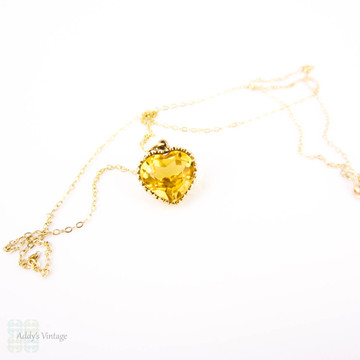 RESERVED. Antique Citrine Heart Pendant, Victorian Bright Sunshine Yellow Love Heart Charm in 9ct Gold with 9k Chain.