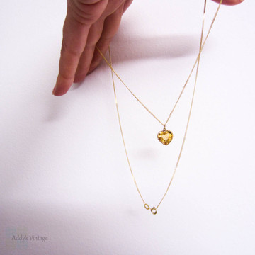 RESERVED. Antique Citrine Heart Pendant, Victorian Bright Sunshine Yellow Love Heart Charm in 9ct Gold with 9k Chain.