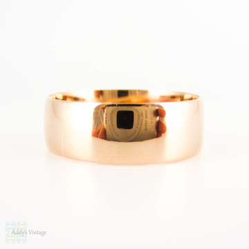 Antique 9ct Gold Wedding Ring, Circa 1910s Wide Rose Gold Men's or Women's D Profile Band. Size R / 8.75.