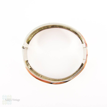 Victorian Silver & 9ct Gold Bangle Bracelet, Antique Bracelet with Rose, Green & Yellow Gold Flower Design. Circa 1880s.