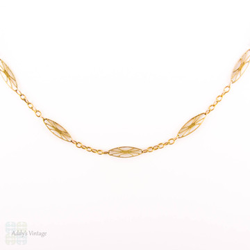 Edwardian Filigree Link Chain, 18ct Gold. Antique 18k Matinee Length Necklace. Circa 1900, French.